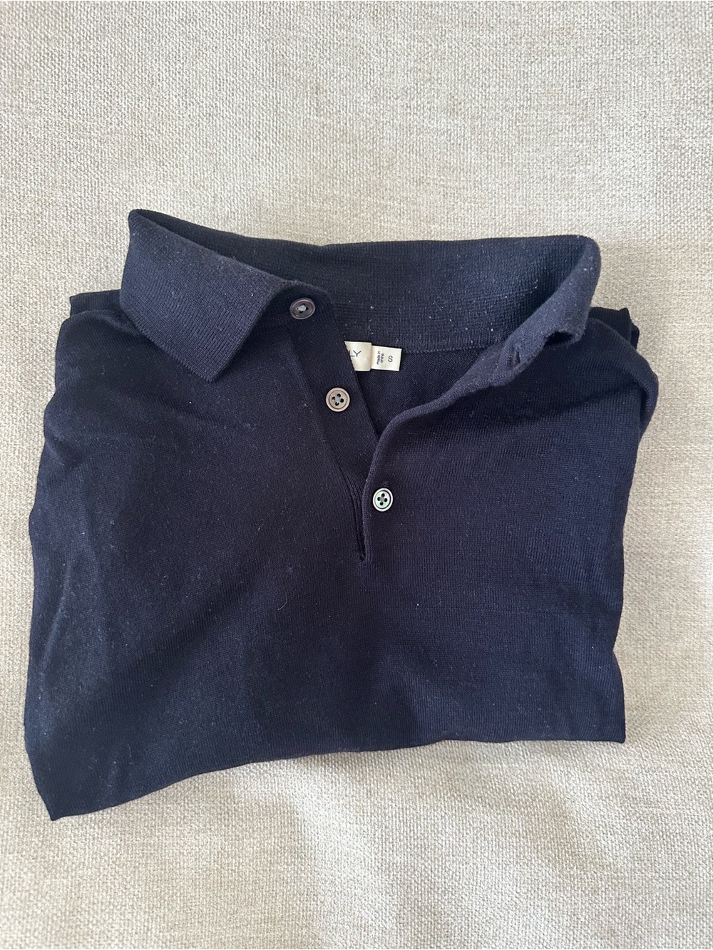Suitsupply Navy Merino Wool Long Sleeve Polo